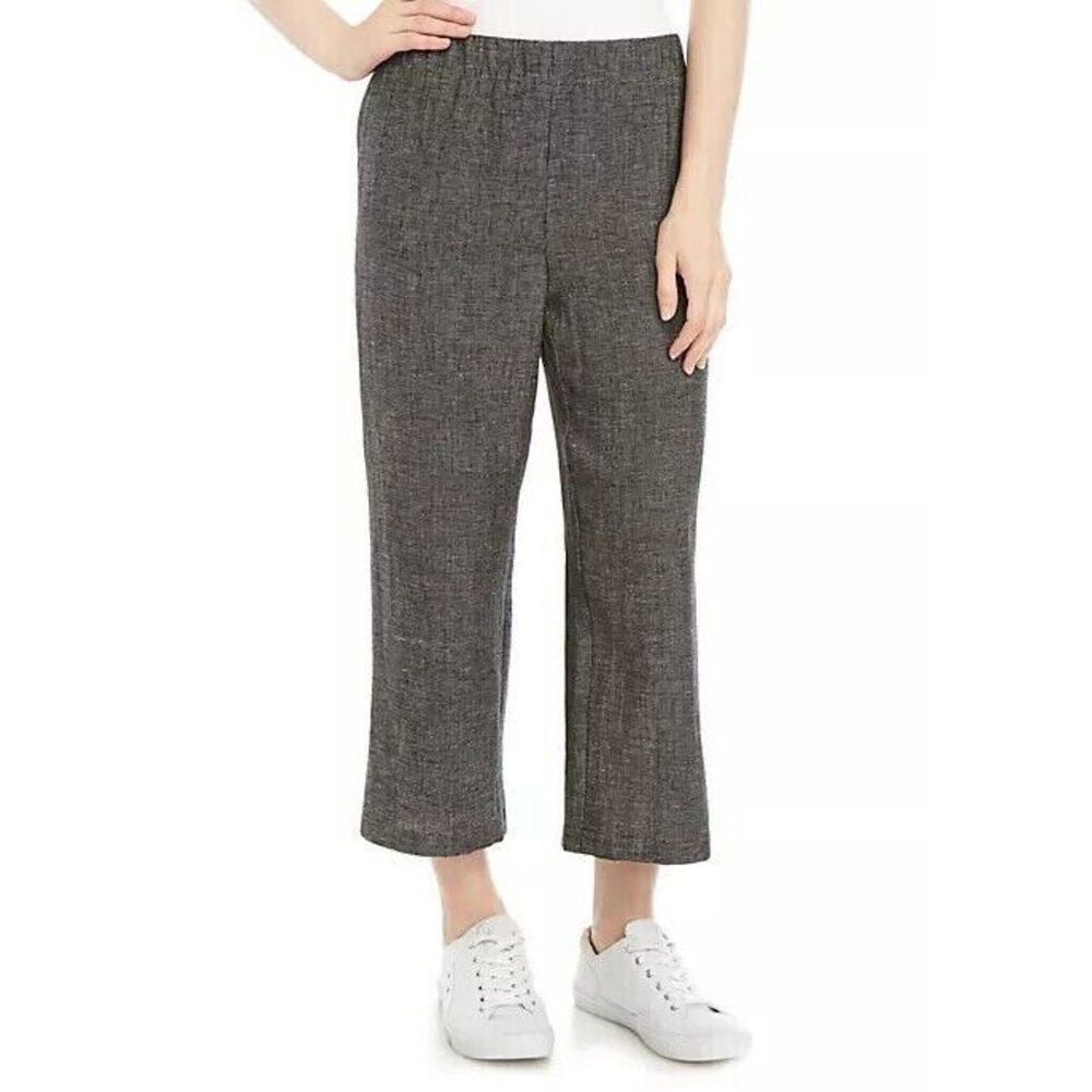 Eileen Fisher Organic Linen Wide Pants Women M EUC Elastic‎ waist Pull on Gray